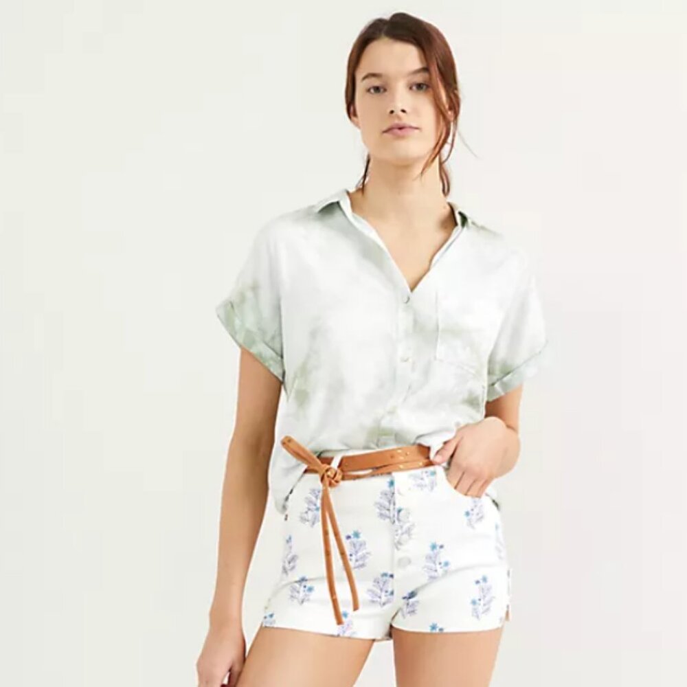 Anthropologie Cloth & Stone Tie-Dye Button Down Shirt – Cream & Brown, Size M